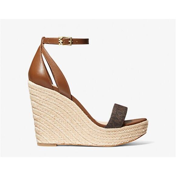 Michael Kors Kimberly Logo and Leather Wedge Brown Sandal Size 6M - Picture 10 of 10